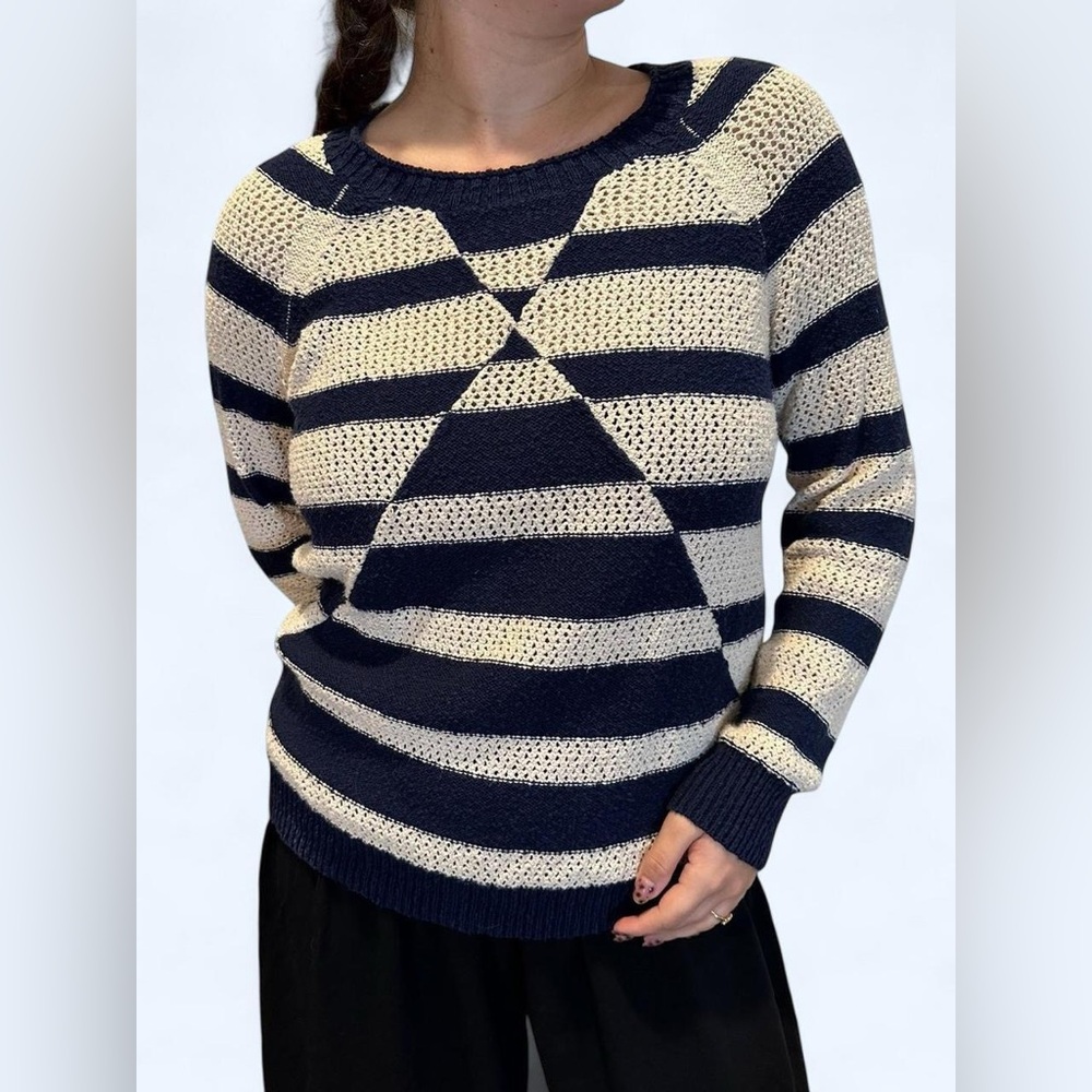 Madewell Navy and Cream Wallace Prism Striped Sweater Medium